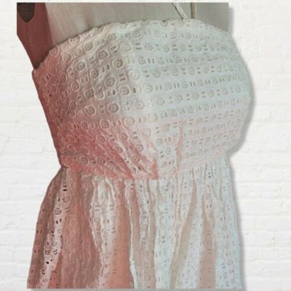 HD IN PARIS Anthropologie White Eyelet Ivory Strapless Tube Dress POCKETS Sz 2P - Picture 6 of 11